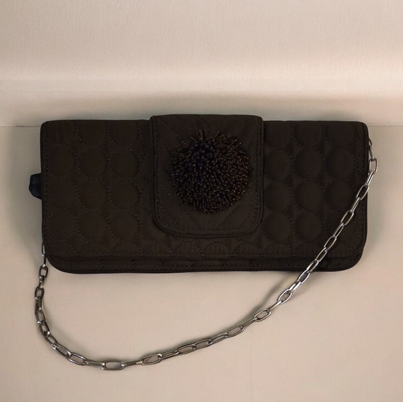 Vera Bradley Handbags - Vera Bradley Quilted Black Clutch with Chain